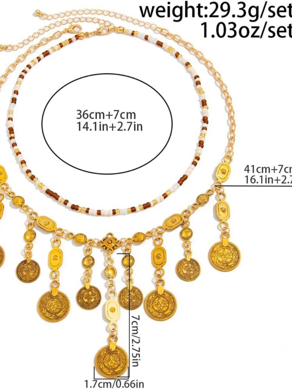 Boho Coin Charm Necklace for Women Layered Gold Coin Beaded Pendant Necklace Pir - Picture 4 of 7